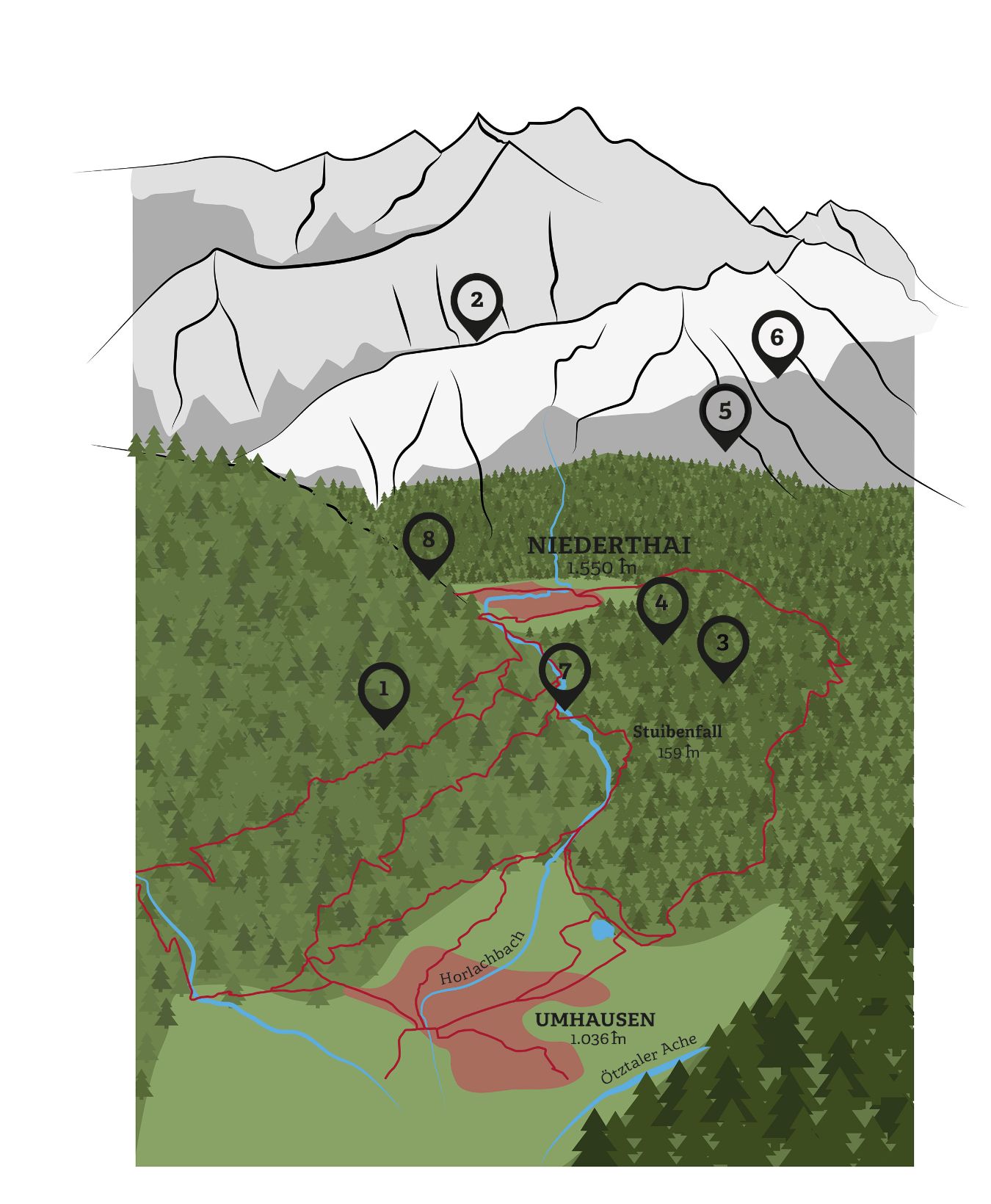 Eine Übersicht aller Sehnsuchtsplätze rund um Niederthai
