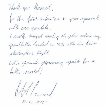 Gästebucheintrag von Bertrand Piccard