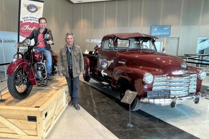 Felix Kupfer & Attila Scheiber with an Indian Four 1940 and a Chevrolet Pickup Thriftmaster 1951